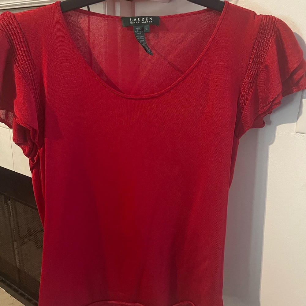 Red RL sweater/blouse exquisite sleeve details